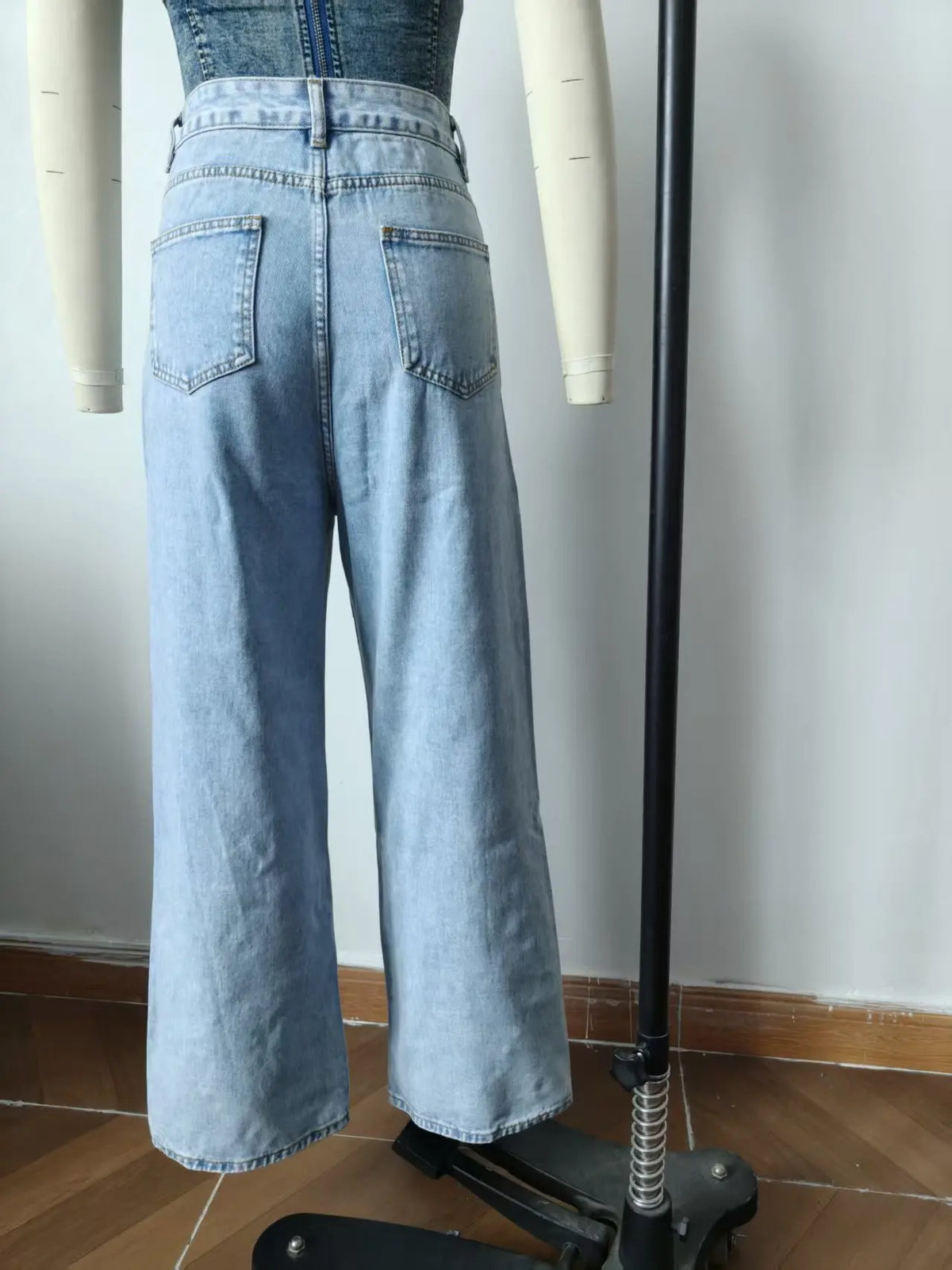 Denim Straight Pants Women Pearls Spliced Jeans High Waist Washed Basics Ankle Length Trousers Streetwear Pant Solid Autumn