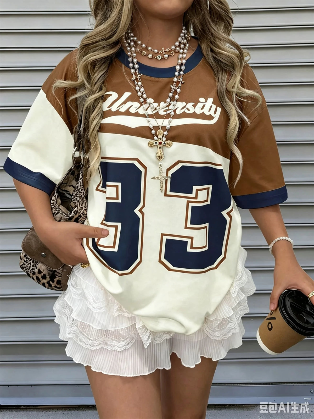 Women'S O-Neck Color Blocking Street Sportswear Jersey T-Shirt Loose&Breathable Tee Fashionable Sexy Ladies' Graphic T-Shirts