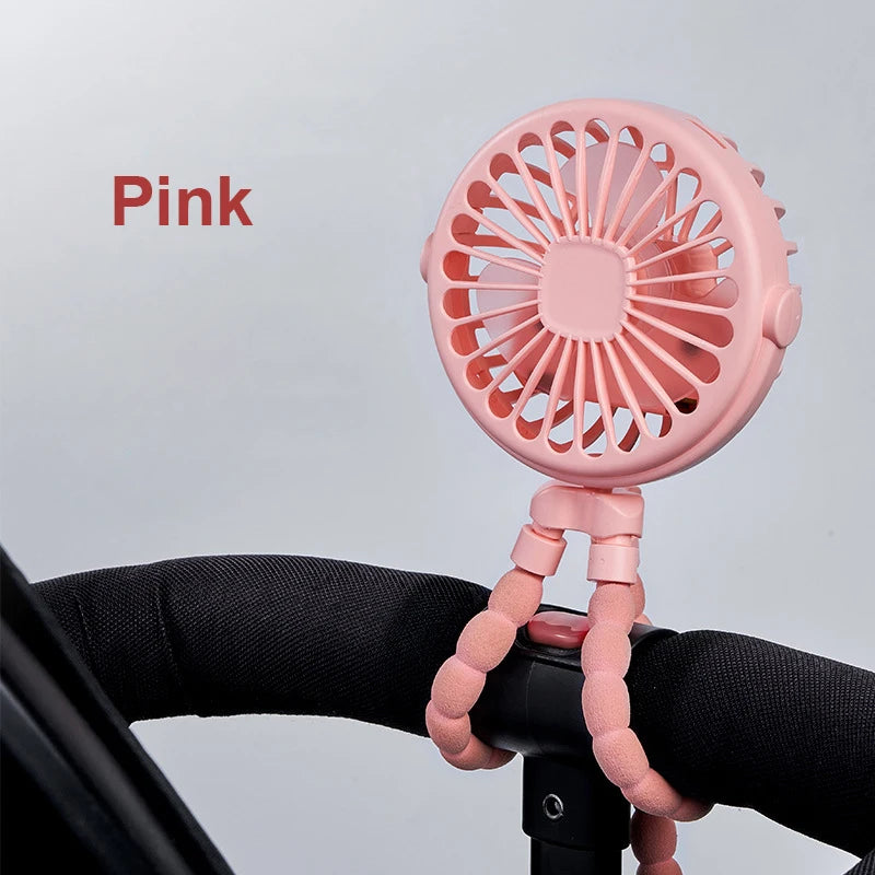 Baby Stroller Fan Folding Portable Octopus Mini Fan USB Rechargeable 3 Speed HandHeld Small Fan Flexible Tripod for Baby Outdoor