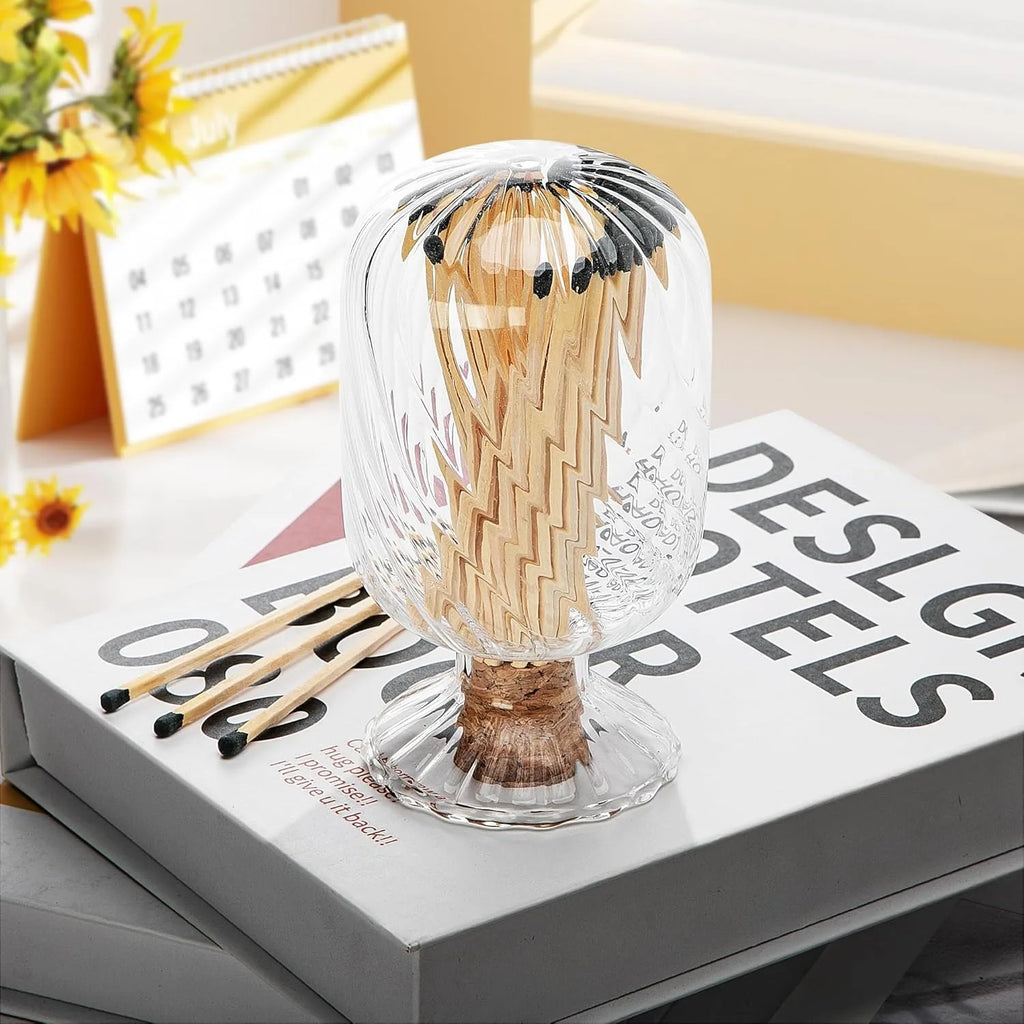 An Inverted Glass Lantern Jar for Matches or Cigarettes (Matches Not Included), for Fireplace or Bathroom Decoration.