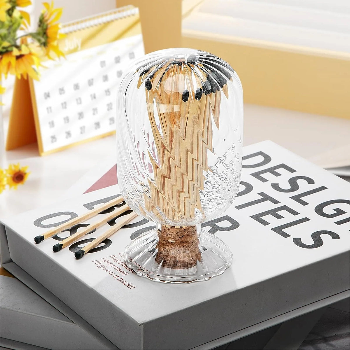 An Inverted Glass Lantern Jar for Matches or Cigarettes (Matches Not Included), for Fireplace or Bathroom Decoration.