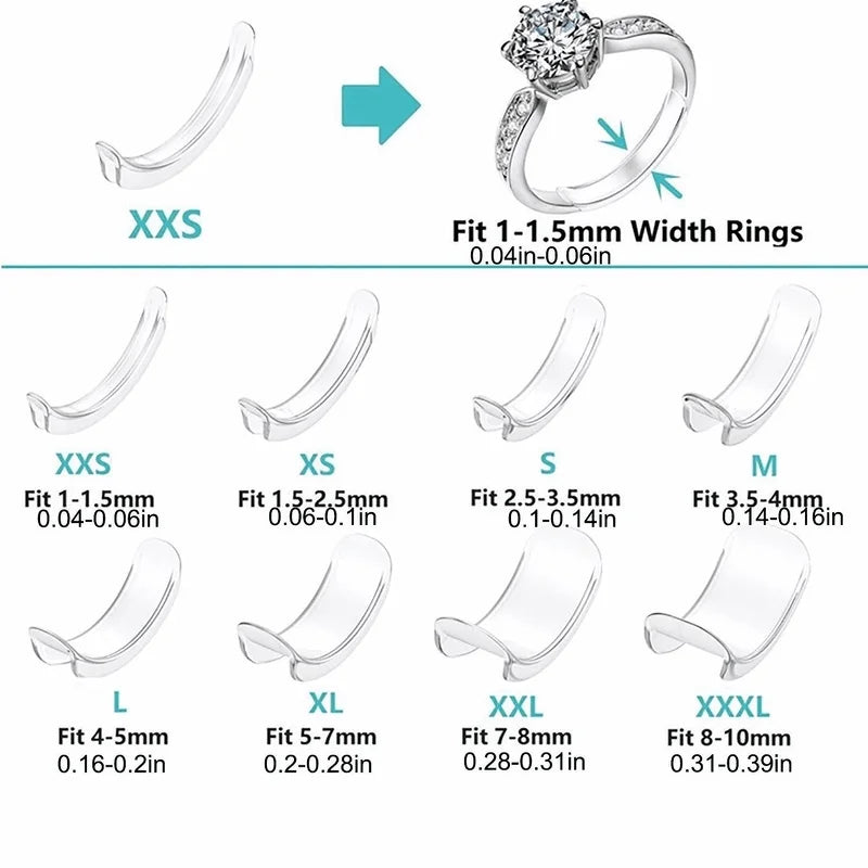 8 Sizes Silicone Invisible Clear Ring Sizer Anti-Loss Proof Invisible Ring Holder Retainer Shrinker for Large Rings