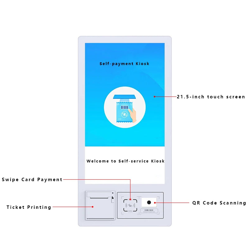 Wall Mounted Touch Order Payment Kiosk 21.5 Inch Restaurant Automatic Touch Kiosk Installation Wondos/android System