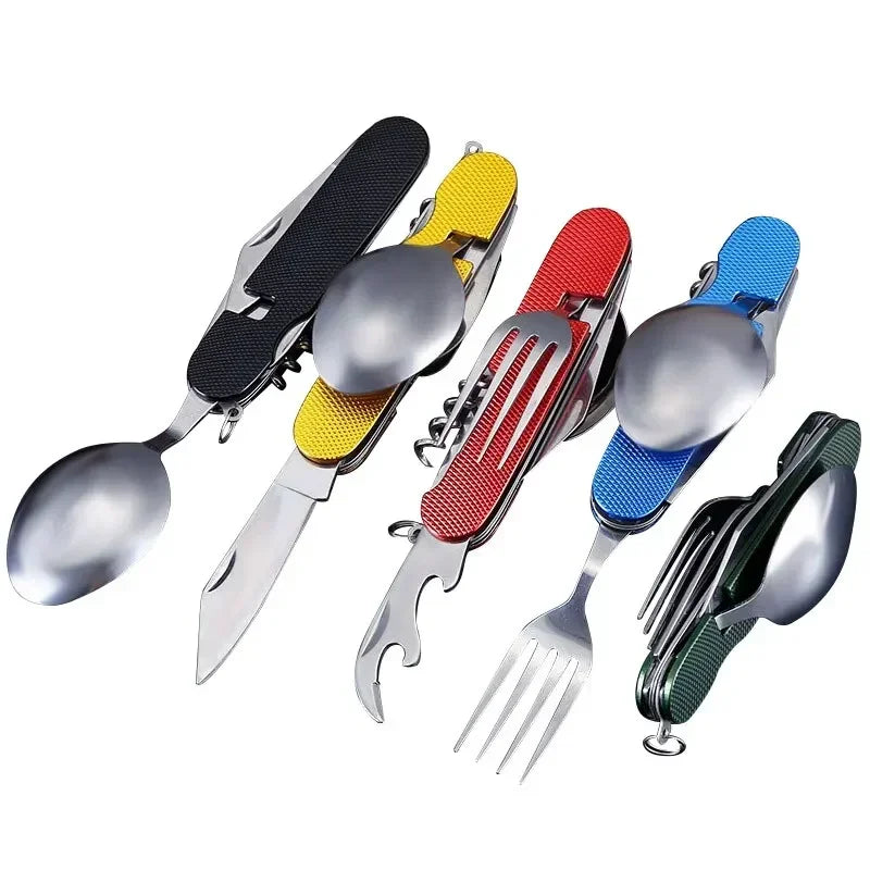 Foldable Camping Utensil Set - Multi-Functional Knife, Fork, Spoon Combo for Outdoor Activities and Sports Camping Picnic Travel