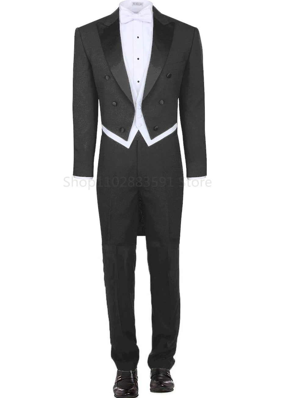 Black Formal Tailcoat For Men Suits Slim Fit Wedding Tuxedo Italian Style Custom 3 Piece Prom Dinner Jacket With Vest Pants