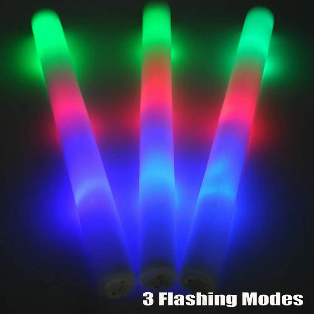 Glow Sticks Bulk 100Pack LED Light Up Foam Sticks 3 Modes Color Flashing,Glow Party Supplies for Wedding Birthday Concert