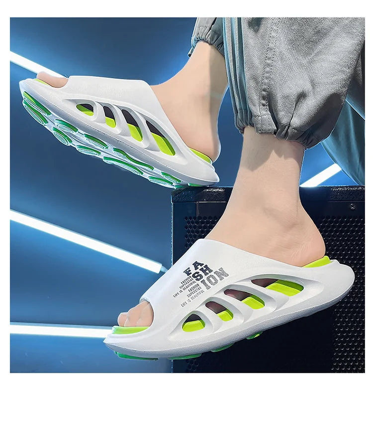 New Summer Men's Slippers 2026 EVA Soft Sole Male Slides Breathable Hollow Beach Sandals Light Comfortable Indoor Flip Flop
