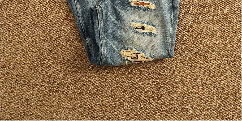 2025 Autumn New American Retro Heavyweight Ripped Denim Men's Fashion 100% Cotton Washed Old Straight Tapered Casual Jeans