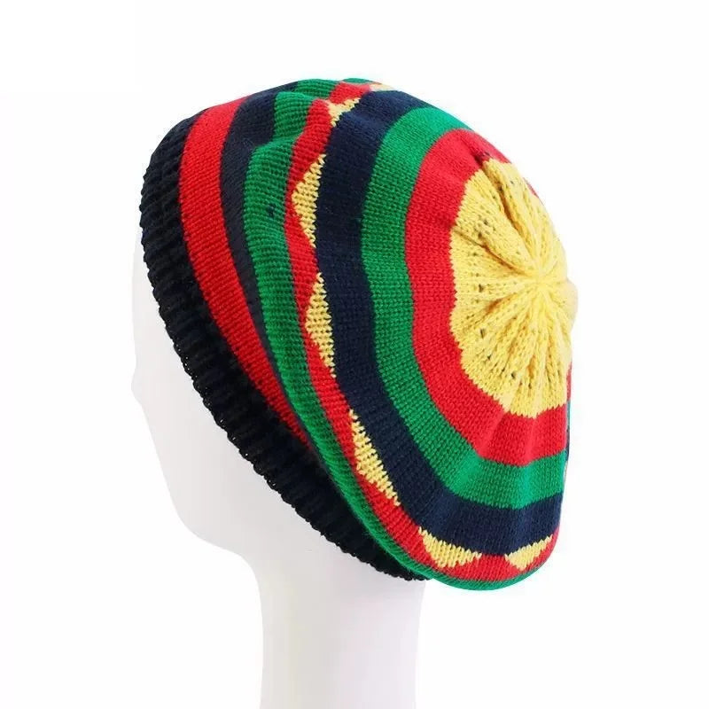 Trendy Striped Rasta Knitted Hats Beret Slouchy Beanie Classic Color Block Skullies Cap Fall Winter Beanie Beret For Women Men