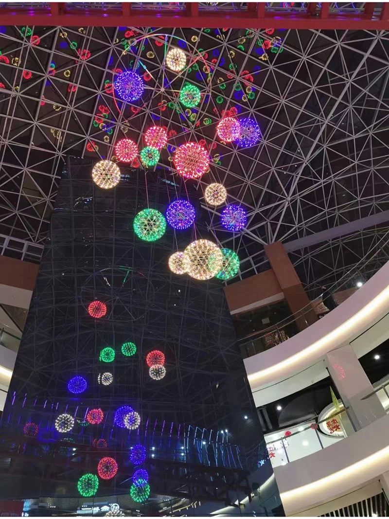 Modern Brief Loft Spark Ball LED Pendant Lighting Fixture Firework Stainless Steel  Remote Control Dimming 110-240V Accessories