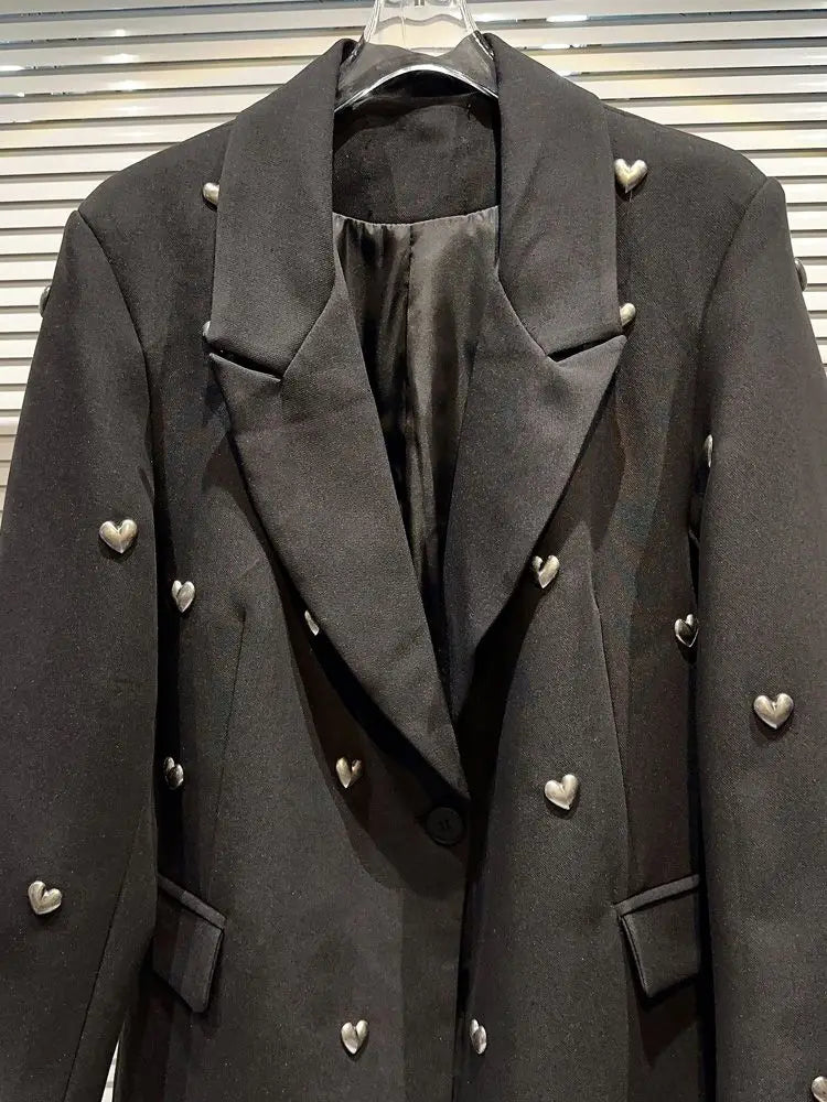 2025 Fashion Heavy Industry Lapels Blazer Women Spring Autumn Casual Korean Ladies Office Suit Coat Temperament Women Black Tops
