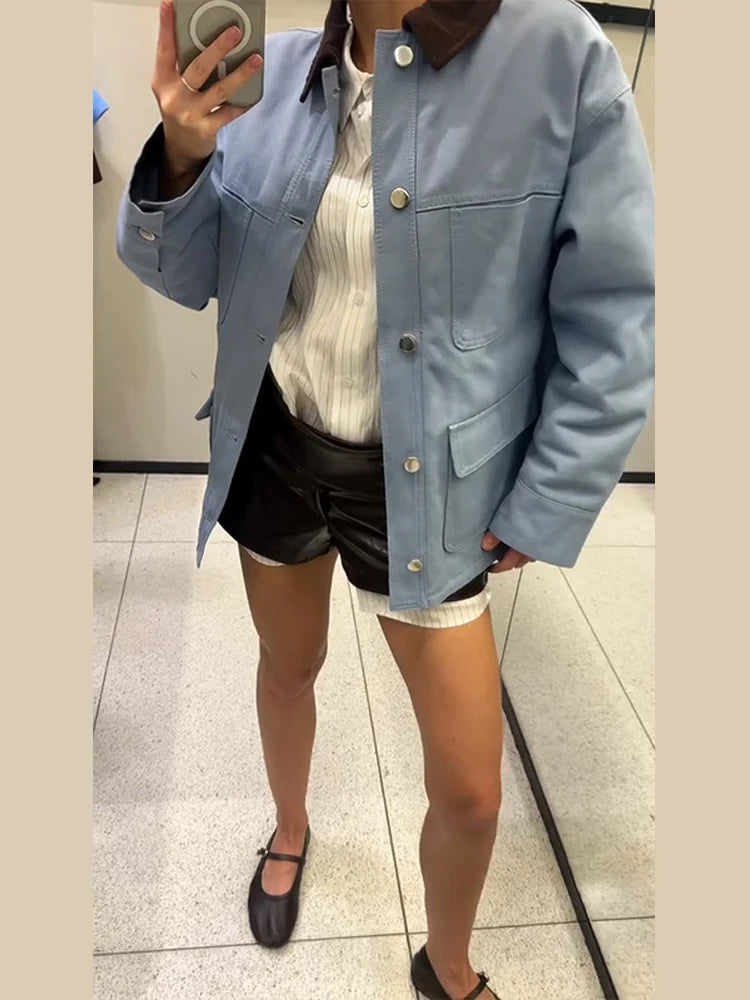 Causal Pockets Jacket Women Urban Loose Lapel Single Breasted Full Sleeve Coat Female 2026 All-match Spring Summer Lady Outwear