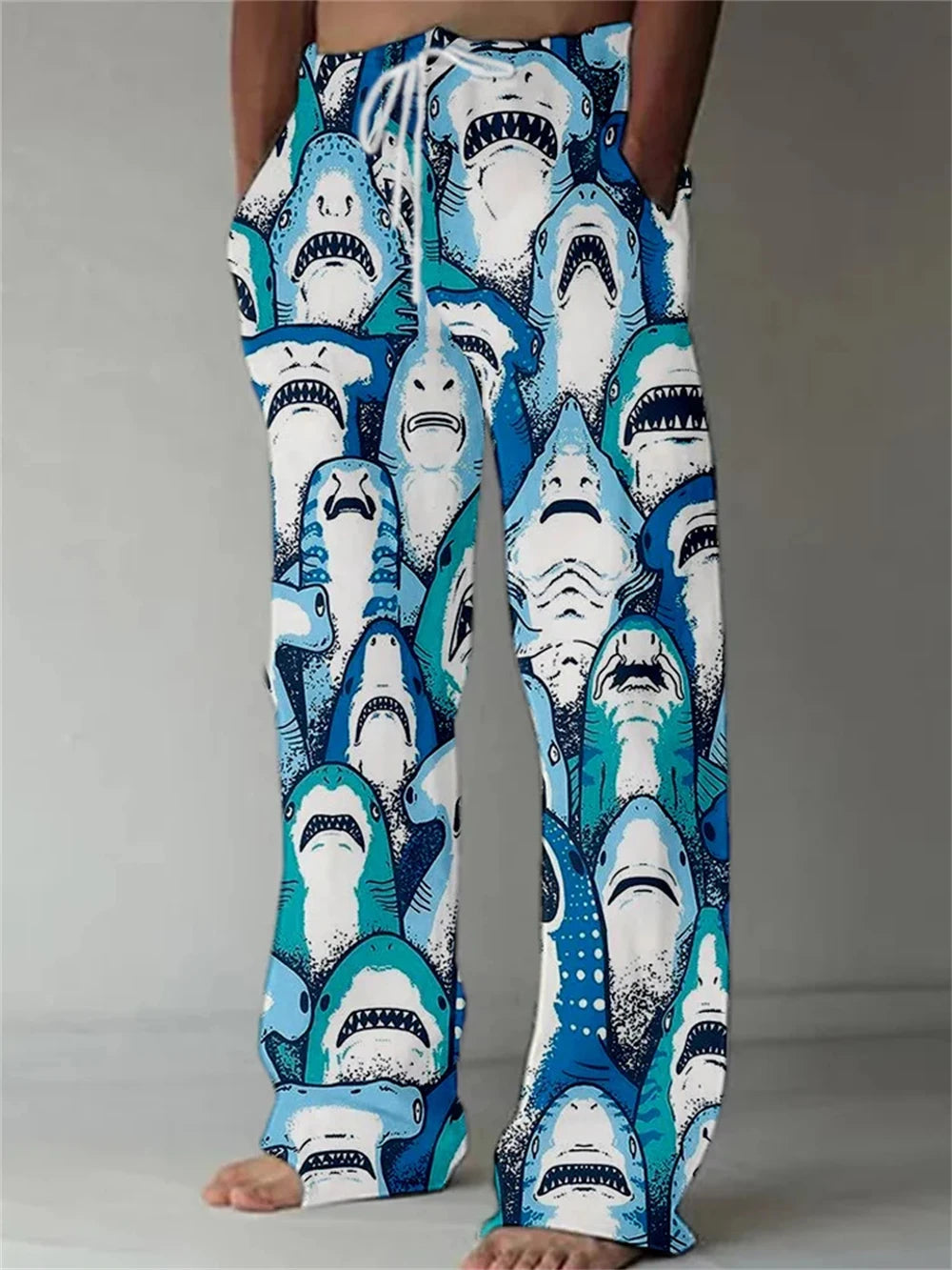 Men's Casual Pants Shark A 3d Printed men's New Winter Pants Fashion men's Loose Casual Pocket Pull Rope Sports Pants