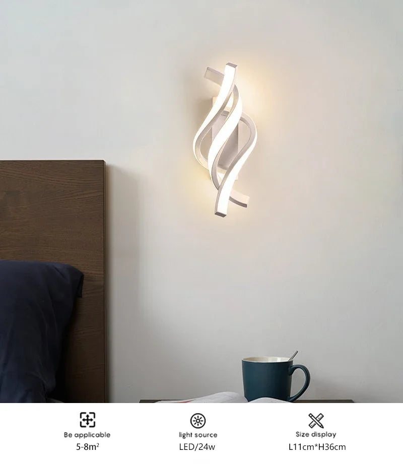 Modern LED Wall Lamp Home Line Decoration Wall Lamp Living Room Background Wall Bedroom Headboard Black White Lighting Lustre
