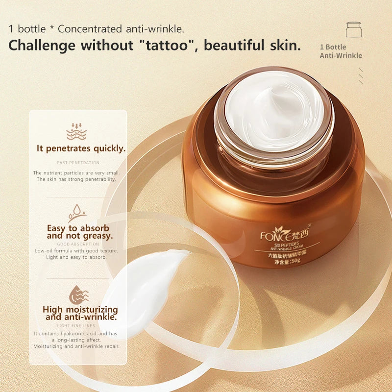 5PCS FONCE Hexapeptide Firming Anti-aging Beauty Set Contains Facial Cleanser Serum Toner Anti-Wrinkle Cream Women Face Care Kit