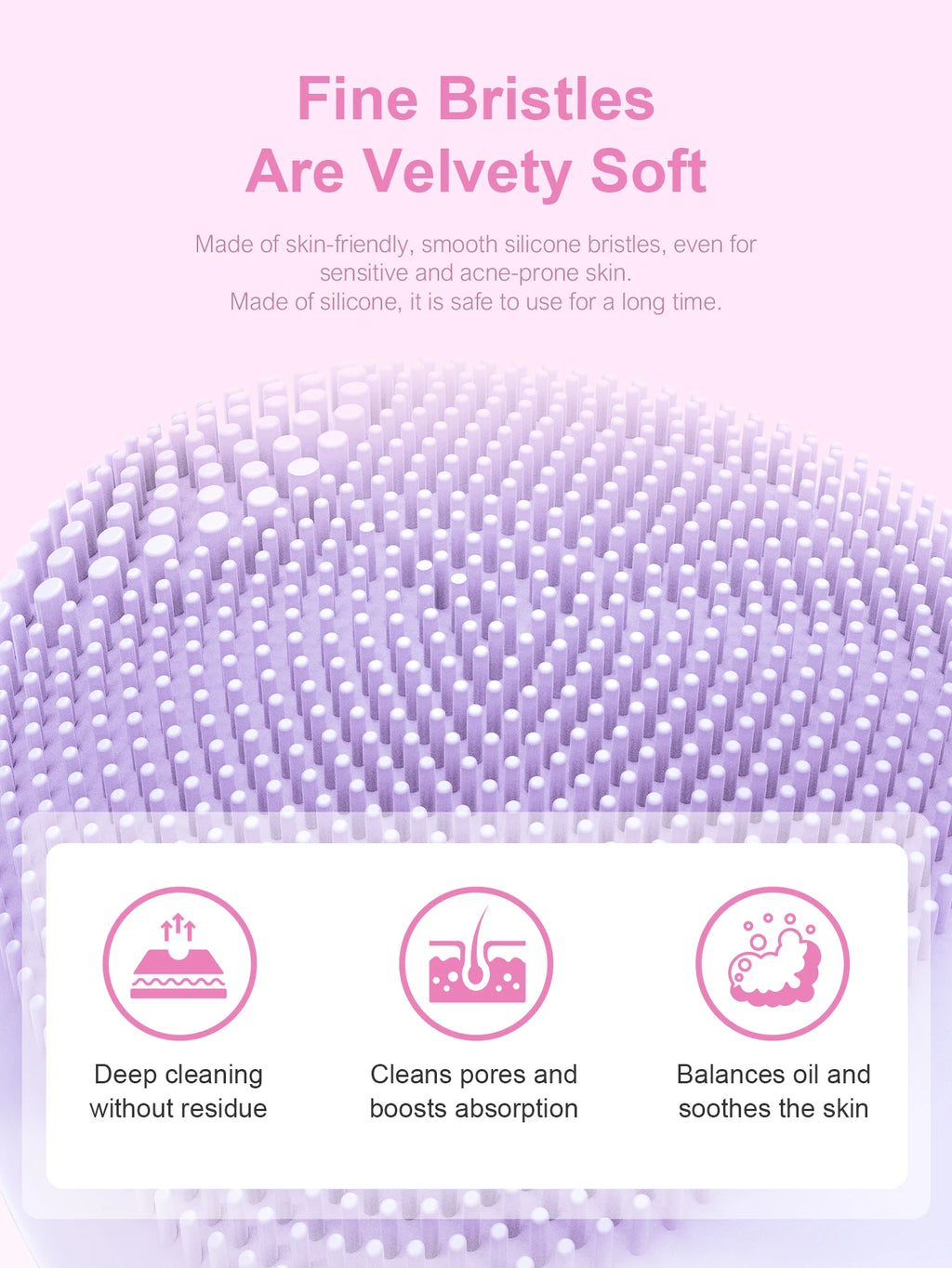 Facial Cleansing Brush Made with Ultra Hygienic Soft Silicone, Waterproof Sonic Vibrating Face Brush for Deep Cleansing, Gentle