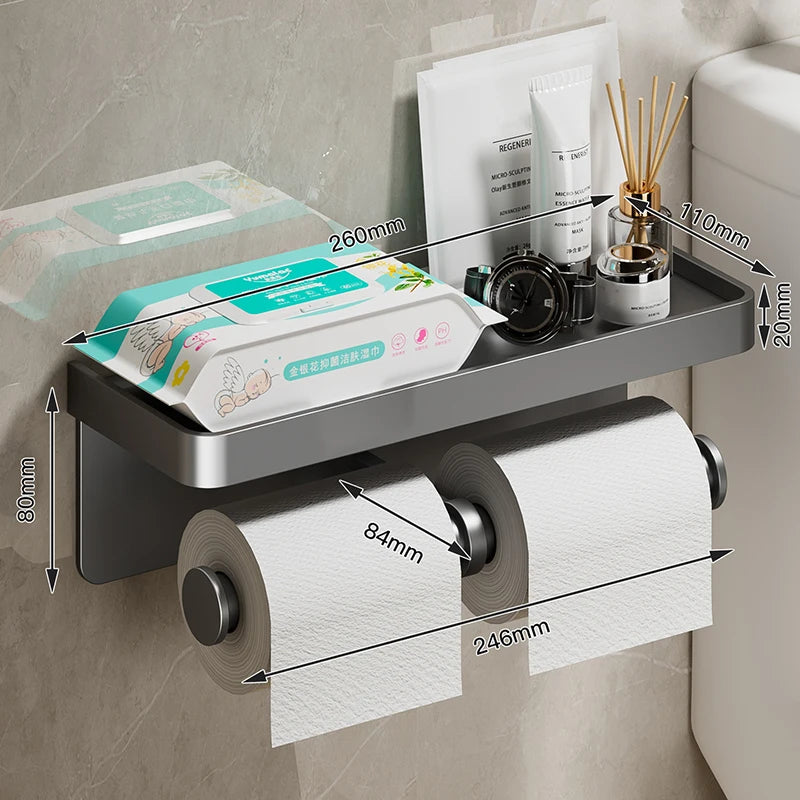 Large Toilet Paper Holder Wall-Mounted Paper Roll Holder With Storage Tray Toilet Organizer Phone Stand Bathroom Accessories
