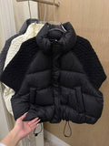Janveny 2026 New Winter Turtleneck White Duck Down Vest Women Patchwork Knitted Warm Drawstring Short Soft Puffer Down Waistcoat