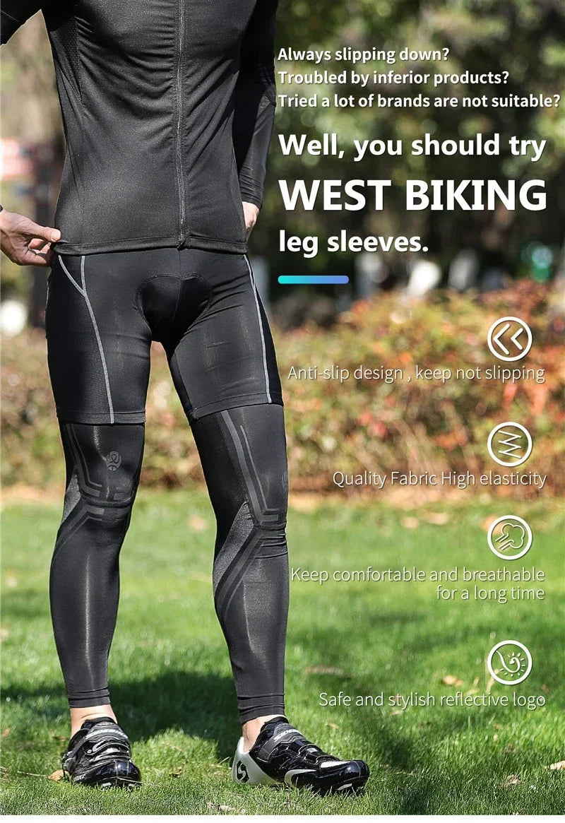 WEST BIKING Sports Compression Leg Sleeves Men Women MTB Winter Fleece Leg Warmers Men Women Cycling Running Basketball Leggings