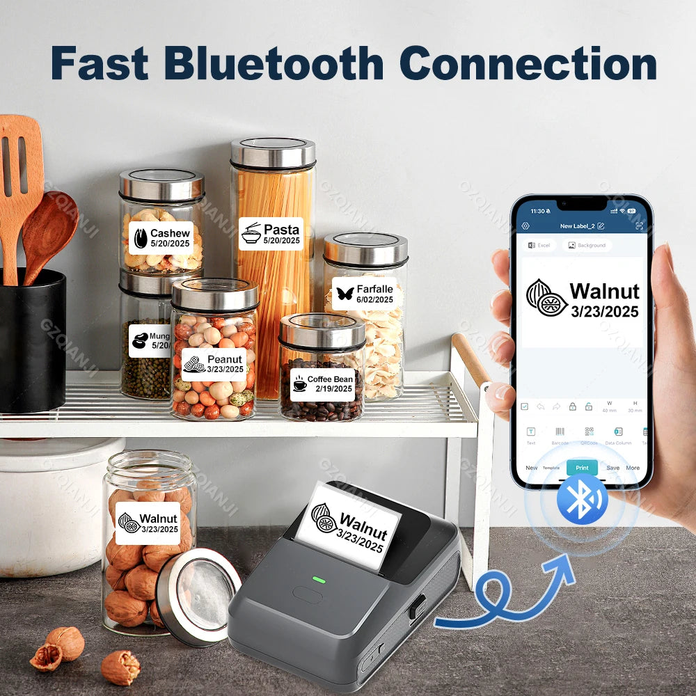 P2 Mini Thermal Label Printer Self-adhesive Food Stickers Bluetooth Maker Pocket Name Price Barcode Business Labeling Machine