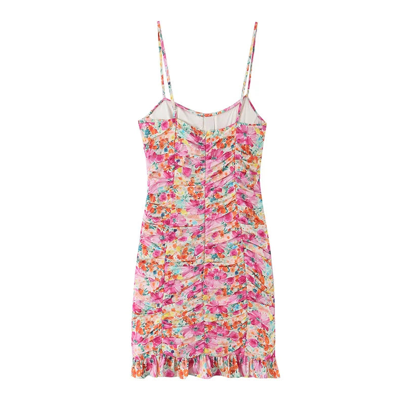 Women's Dress 2026 Summer Personalized Trendy Fashion Floral Print Pleated Charming Hot Sexy Focus Strap Backless Mini Dress