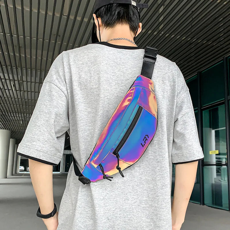 Techwear Style Colorful Reflective Fanny Pack Punk Hip Hop Crossbody Bag Men Women Outdoor Casual Motorcycle Sport Waist Bag