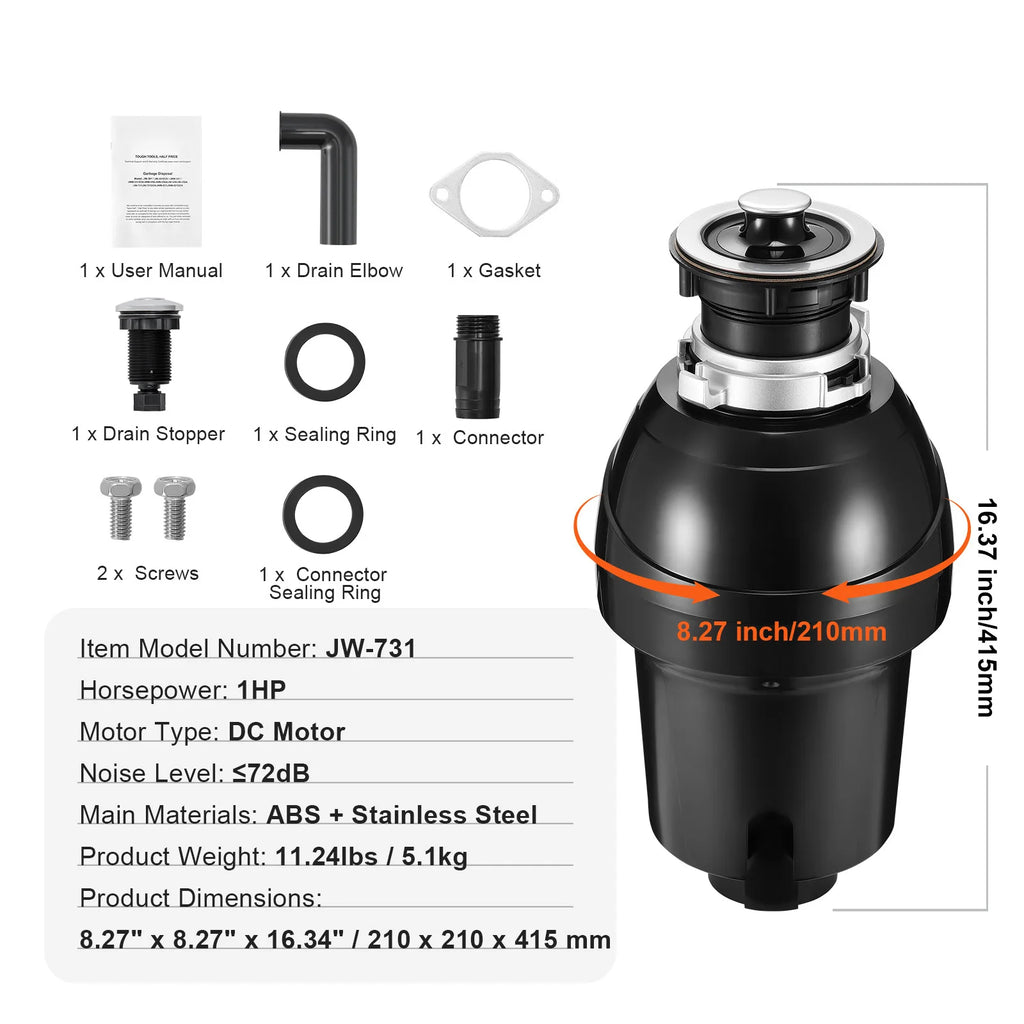 SucceBuy Garbage Disposal 1,1/2,3/4HP Continuous Feed Food Waste Disposer EZ Connect Food Waste Grinding System for Kitchen Sink
