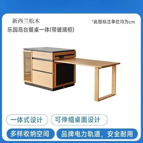 Solid wood island table retractable small apartment open integrated bar cabinet rock locker