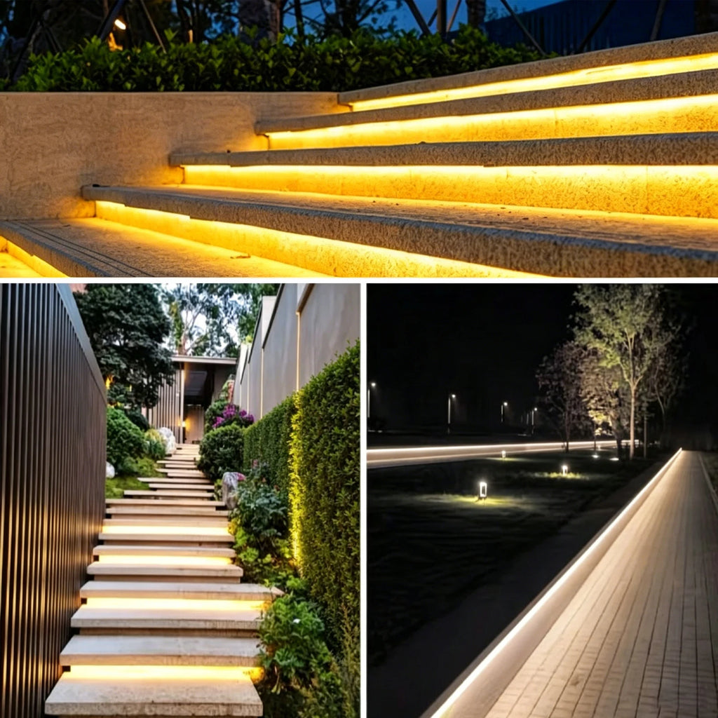 Solar Neon Light Strip 24V COB Waterproof IP68 Flexible LED Tape Red Green Blue Warm White 320LED/m High Density Linear Lighting