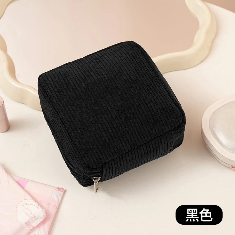 Mini Toiletry Bag, Emergency Bag Aesthetic Cosmetic Bag Small Make-Up Sanitary Napkin Made of Corduroy Makeup Bag for Women
