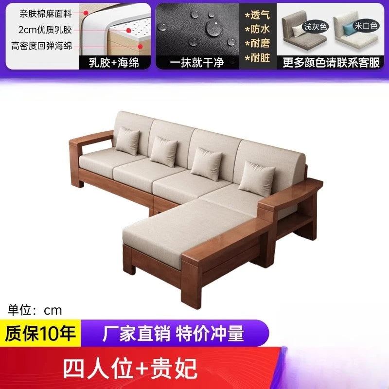Solid Wood Sofa Living Room Home Use Full Solid Wood Furniture Set Small Apartment Dual-use Natural Wood Sofa Bed
