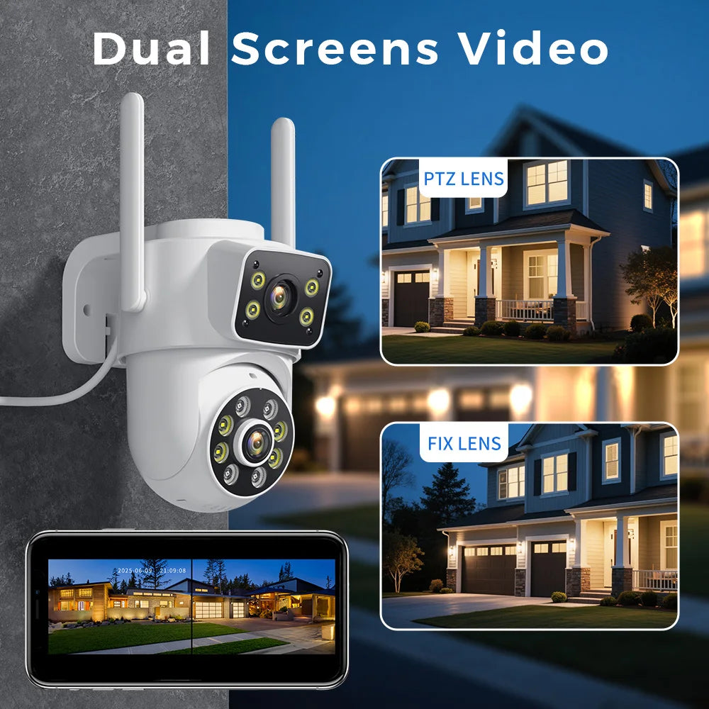 8MP WiFi Camera PTZ Dual Screens Auto Tracking Night Vision CCTV Surveillance Camera Outdoor 4MP Security IP Camera icsee