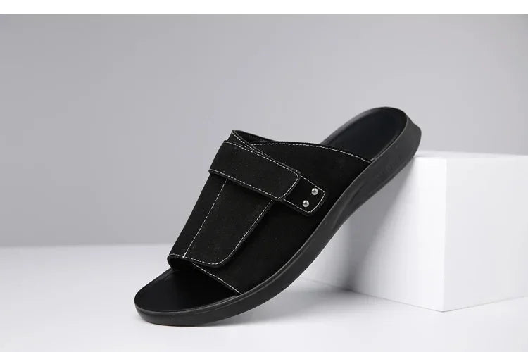 New Men's Slip-On Sandals with Magic Tape Outdoor Anti-Slip Soft Bottom Flat Slippers Versatile Comfortable Summer Shoes-1102