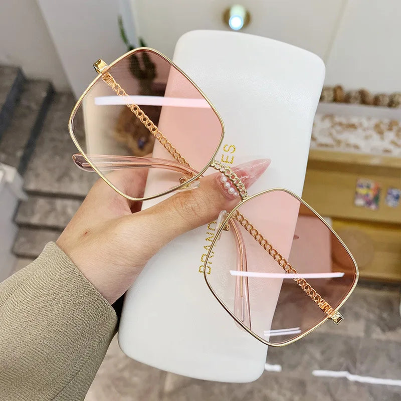 JSJM New Fashion Big Frame Sunglasses Women Classic Brand Design Luxury Metal Oversize Sun Glasses Female Oculos De Sol UV400