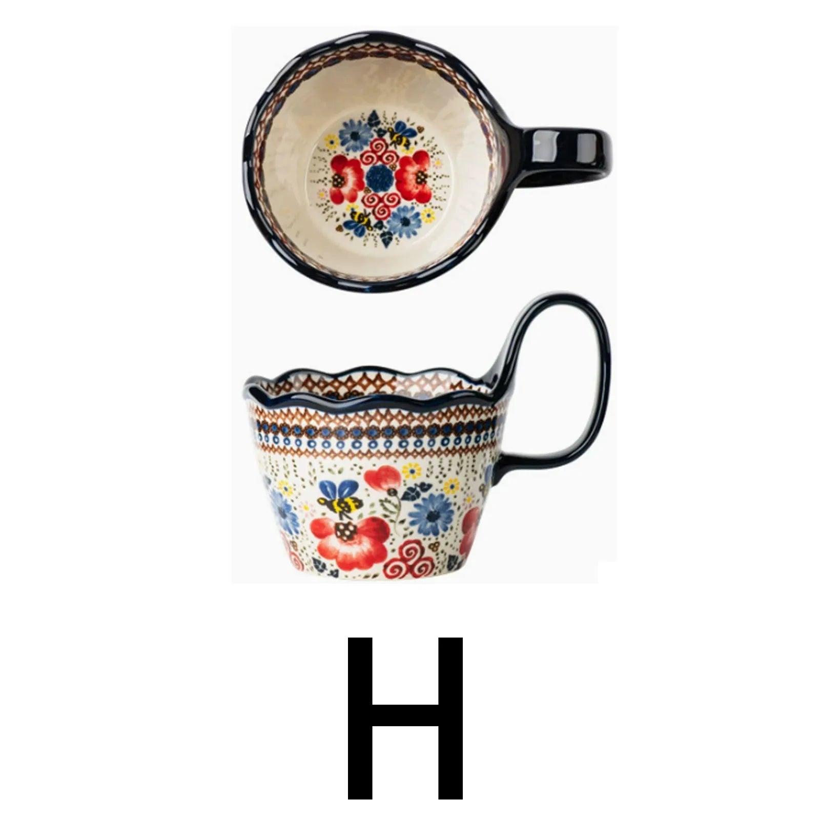 1pc, Bohemian Style Ceramic Cup, with Handle for Easy Removal, Coffee Cup, Afternoon Tea Cup, Breakfast Cup, Milk Cup