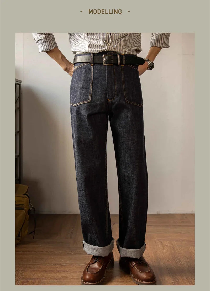 Red Tornado Denim Railroad Pants High Waist Rugged Style Selvage Jeans Back Buckle