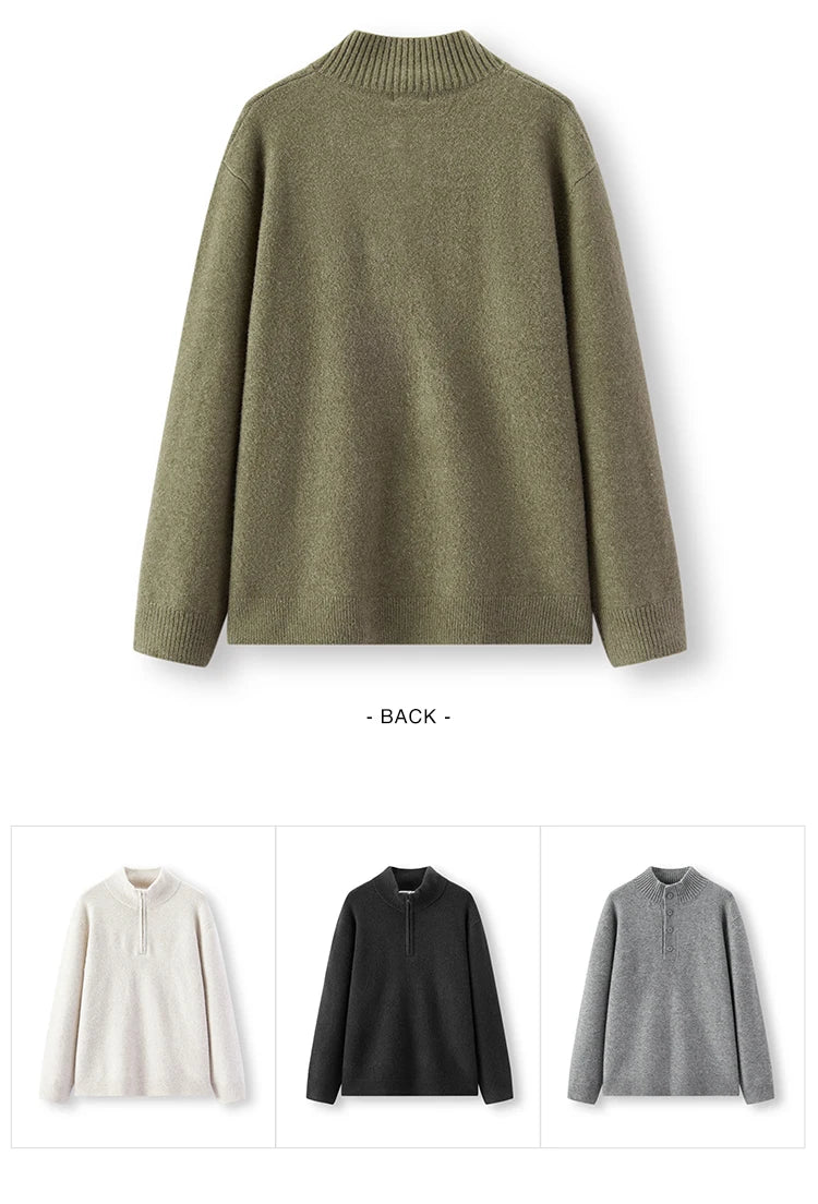 Semir Knitted Sweater Men Winter Half-Open Placket High Collar Wool Blend 2025 New Basic Pullover Men's Clothing