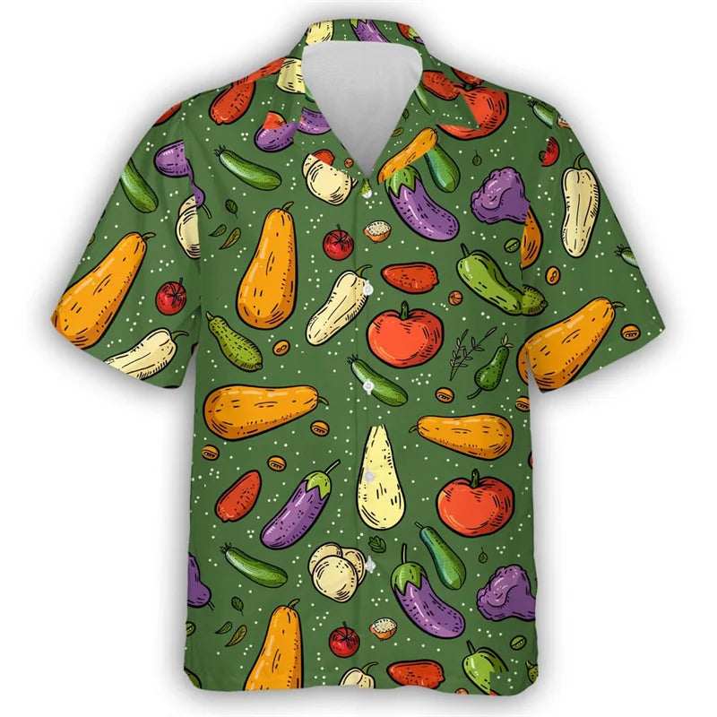 Pepper Tomato Carrot Graphic Hawaiian Shirt For Men Green vegetables 3D Printed Aloha Shirts Leisure Blouses Street Lapel Tops