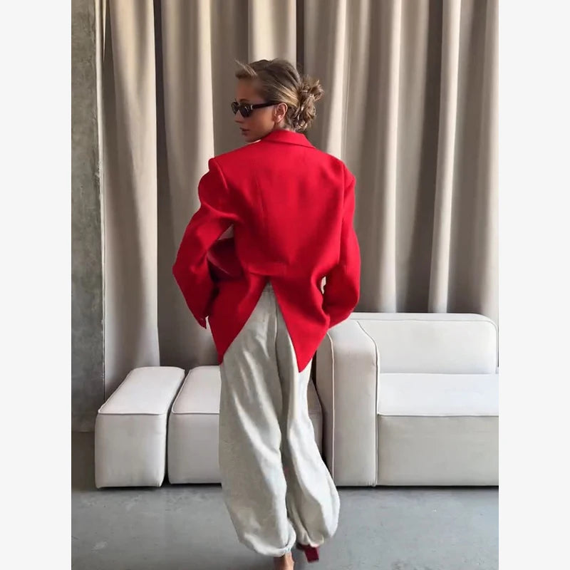 Women Solid Lapel Short Blazer Jackets Fashion Long Sleeve Single Button Loose Fited Suit Coat 2026 Autumn Daily Street Outwear