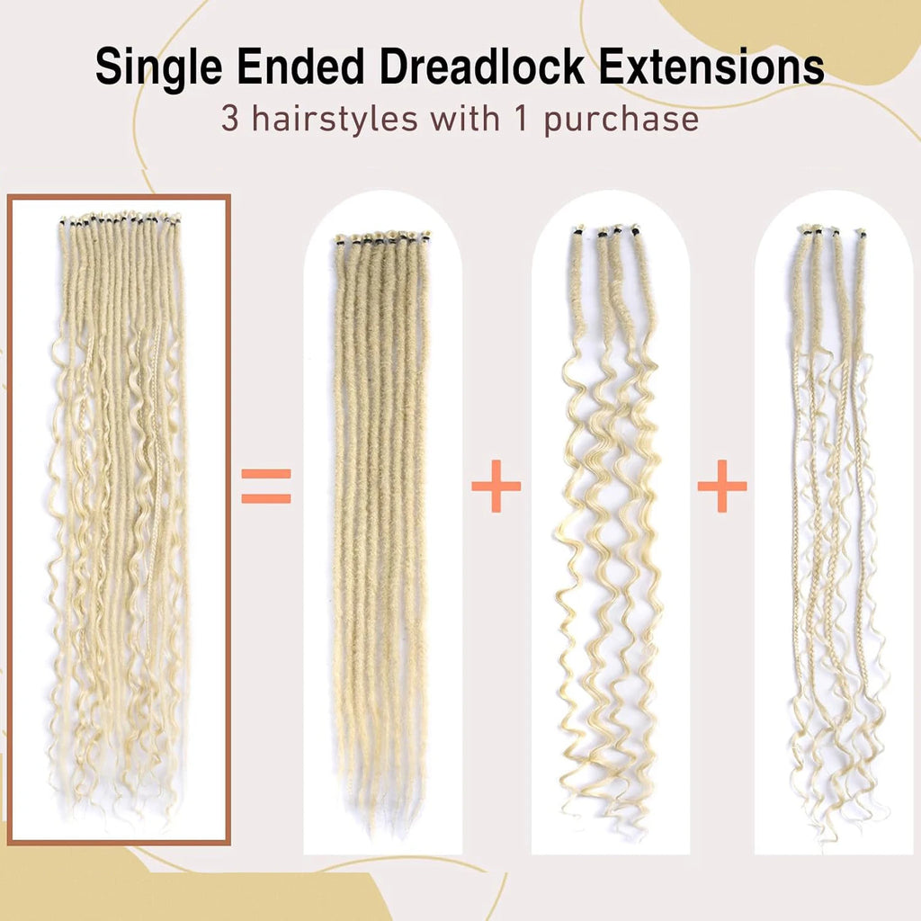 Synthetic SE Dreadlocs Braids Hair Extensions, 24 Inch 8 Strands/Lot 3 In 1 Mixed Hippie Style Single End Dreadslocks for Women