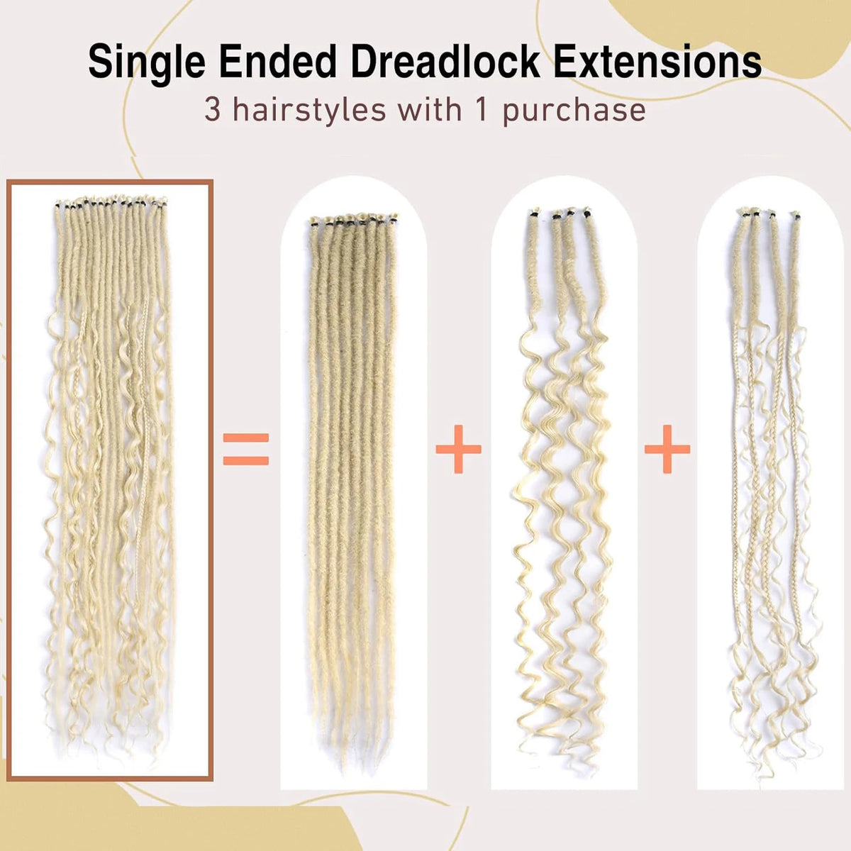 24 Inch Synthetic 8 Strands/Lot SE Dreadlocs Braids Hair Extensions, 3 In 1 Mixed Hippie Style Single End Dreadslocks for Women