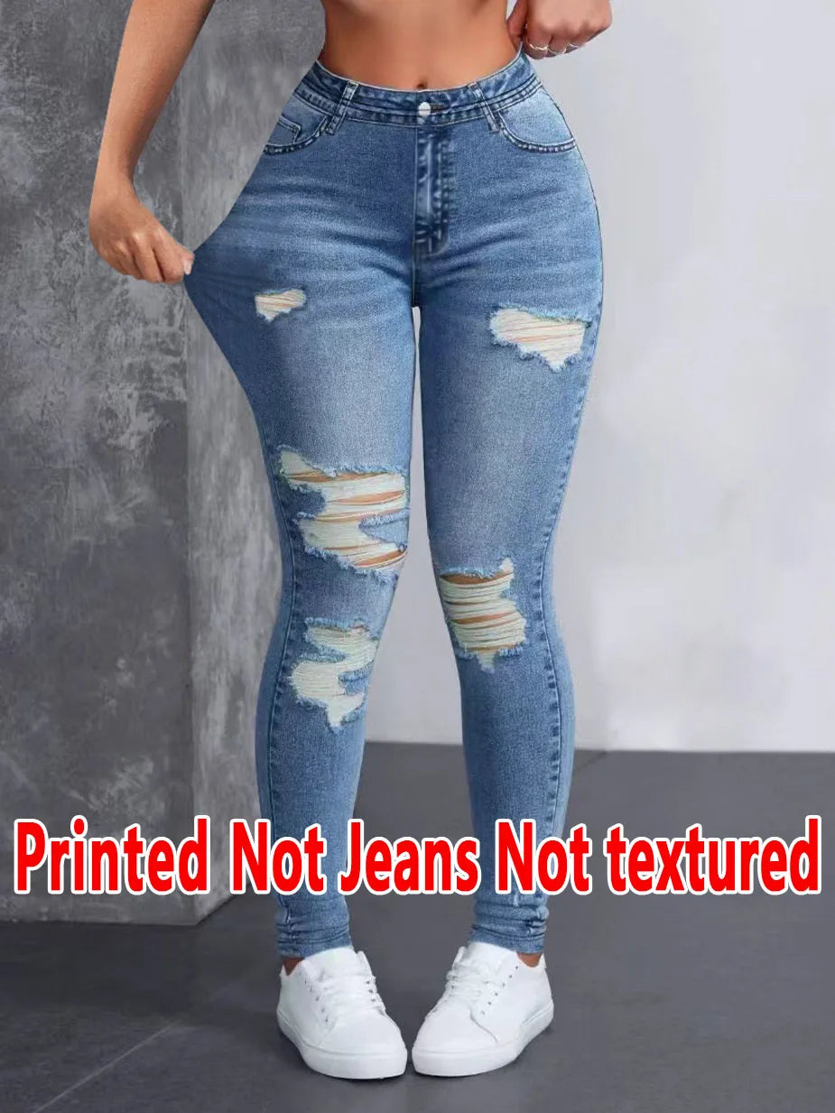 5757 [Printed Leggings - Not Faux Denim Fabric]Printed Leggings - Women'S Long Pants Made of Non-Faux Denim Fabric,