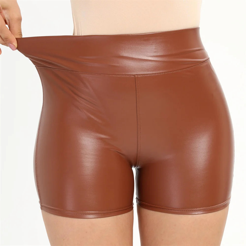 Sexy Black PU Casual Fashion Summer Shorts Women Clothing Goth Faux Leather High Waisted Womens Shorts Y2K Hot Woman Short Pants