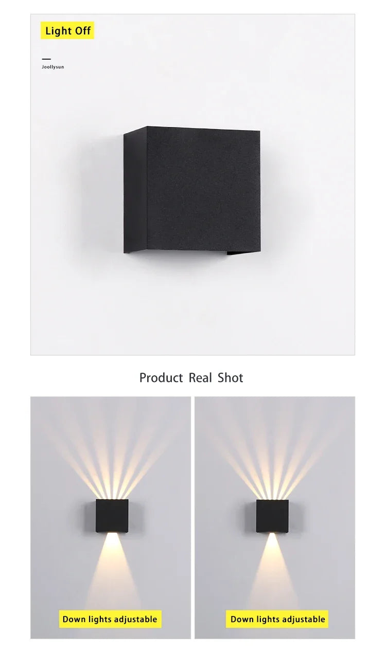 Modern Outdoor Wall Light Decoration Sconces Waterproof Balcony LED Lighting Fixture Black Sqaure Up Down Light Adjustable Angle