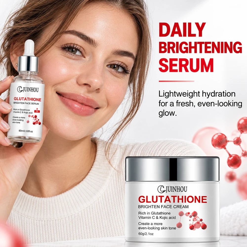 JUINHOU Glutathione Brightening Serum Cream Set Antioxidant Facial Skincare Hydrate Even Skin Tone Restore Radiant Complexion