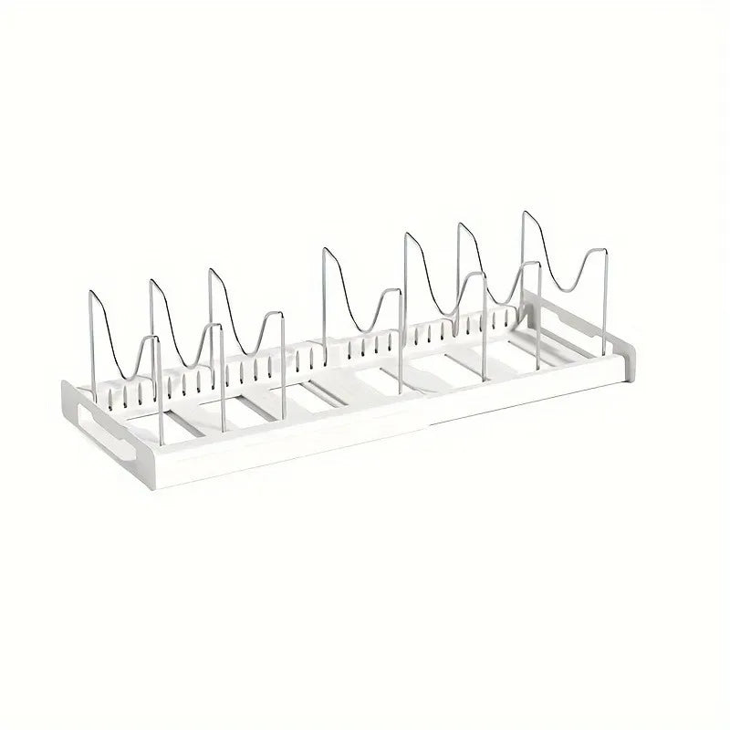 Expandable Kitchen Cabinet Pot Organizer - Adjustable Divider Rack, Multi-Use Storage Solution for Pots, Pans & Lids