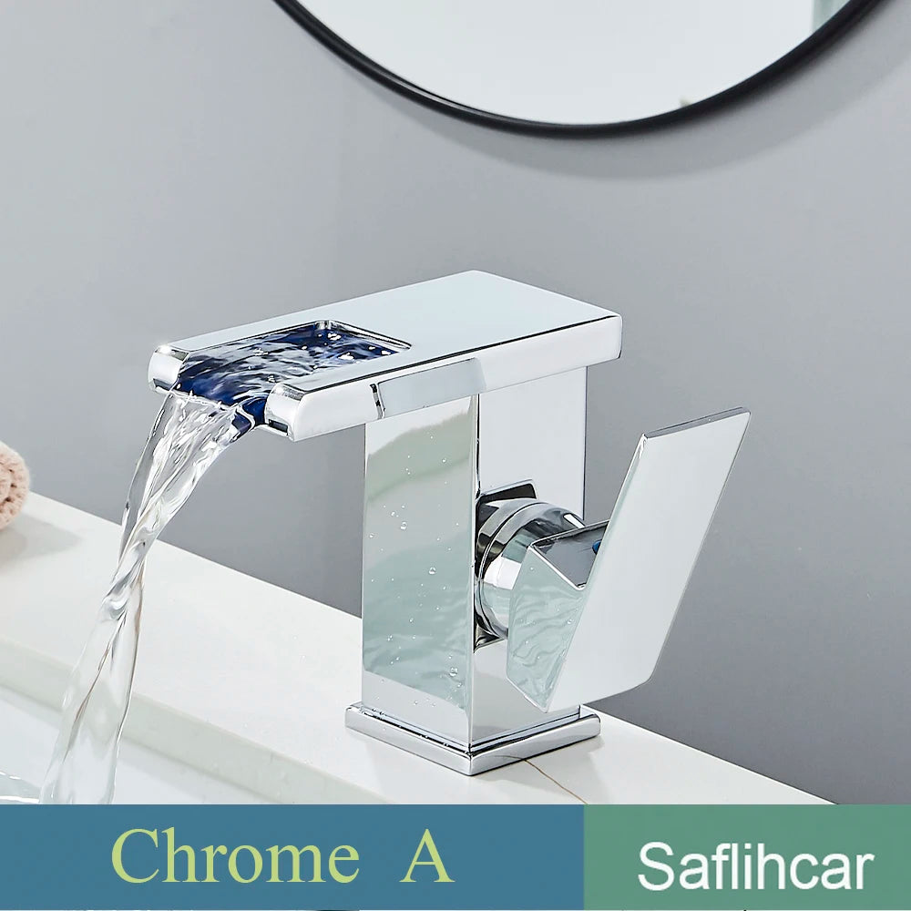 LED Black Basin Faucet Tall And Short Tap Bathroom Single Handle Cold and Hot Water Flow Produces Electricity