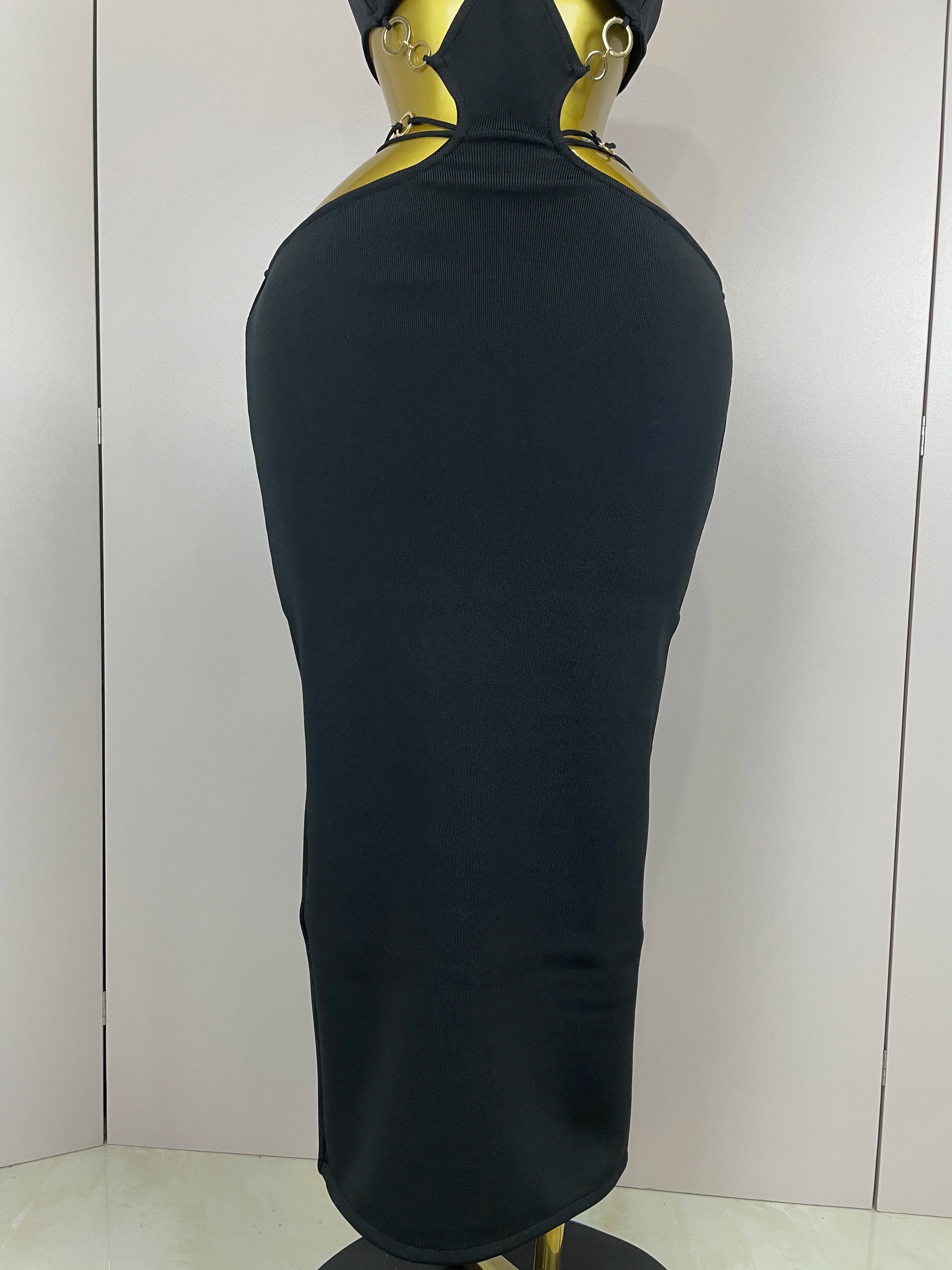 Sexy Halter Hollow Out  Sleeveless Black Red Bodycon Long Bandage Dress 2025 Women Celebate Elegant Luxury Birthday Club Dress