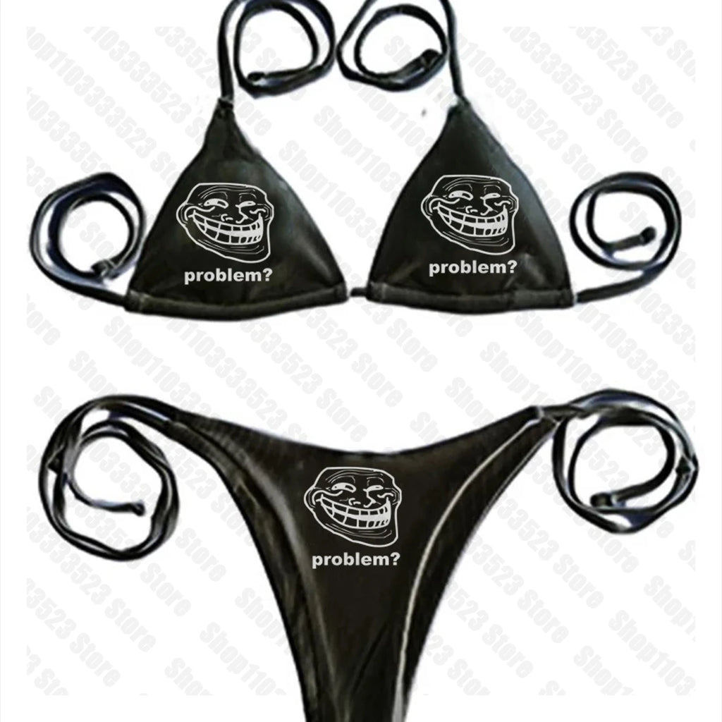 Streetwear Cute Girls Printing Sexy Women Bikini Gothic Punk Emo Girls Bikini Vintage Letter Printing Sexy Bikini 2000s Summer