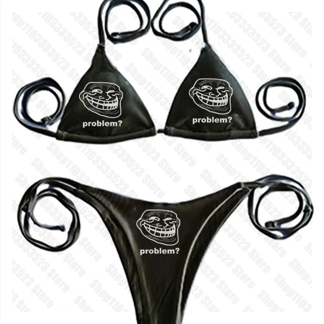 Streetwear Cute Girls Printing Sexy Women Bikini Gothic Punk Emo Girls Bikini Vintage Letter Printing Sexy Bikini 2000s Summer